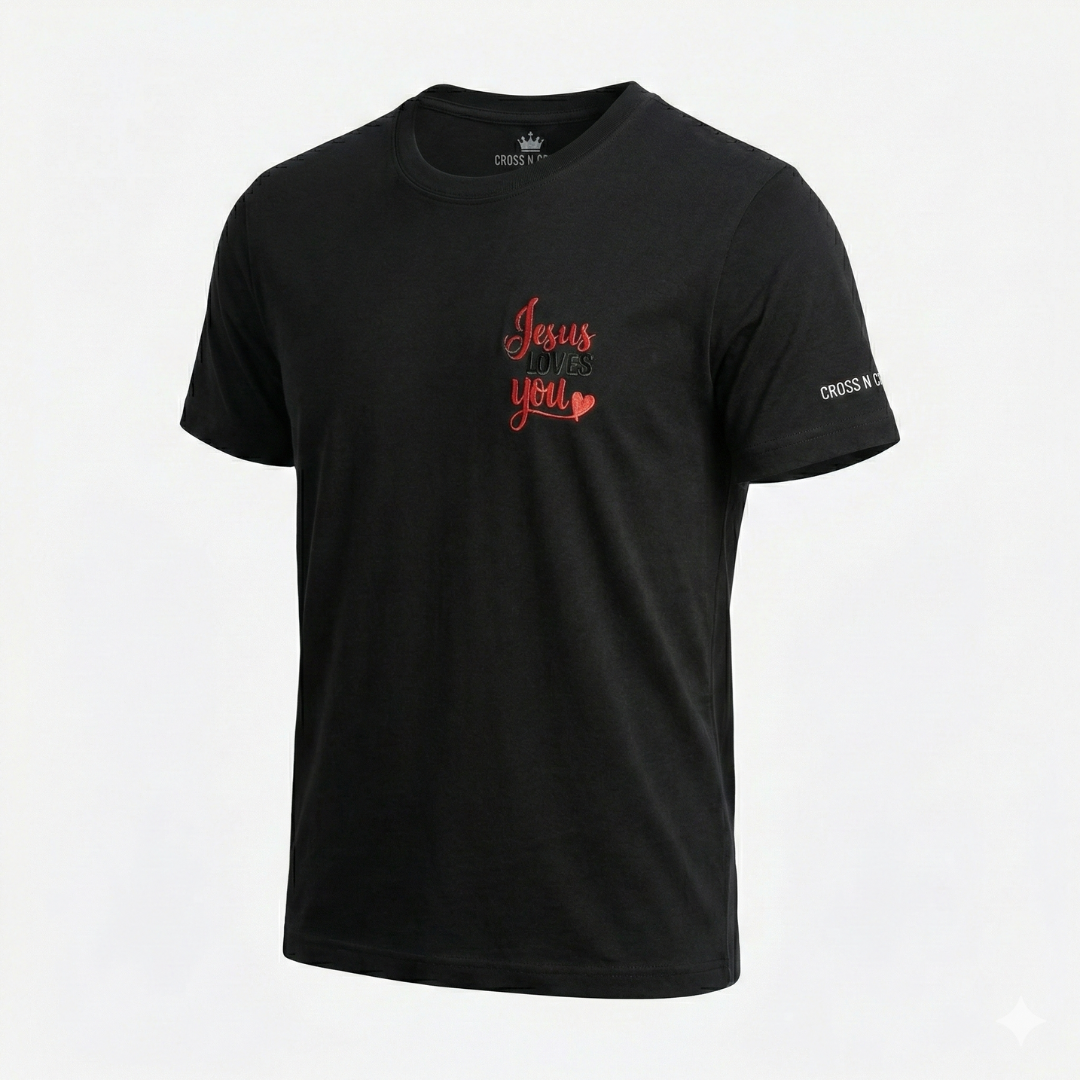 “Jesus Loves You” Black T-Shirt – Minimal Christian Faith Wear