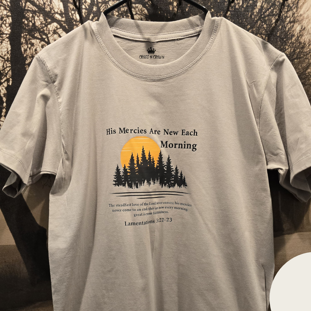 His Mercies Are New Each Morning T-Shirt – Faith Inspired Sunrise Design